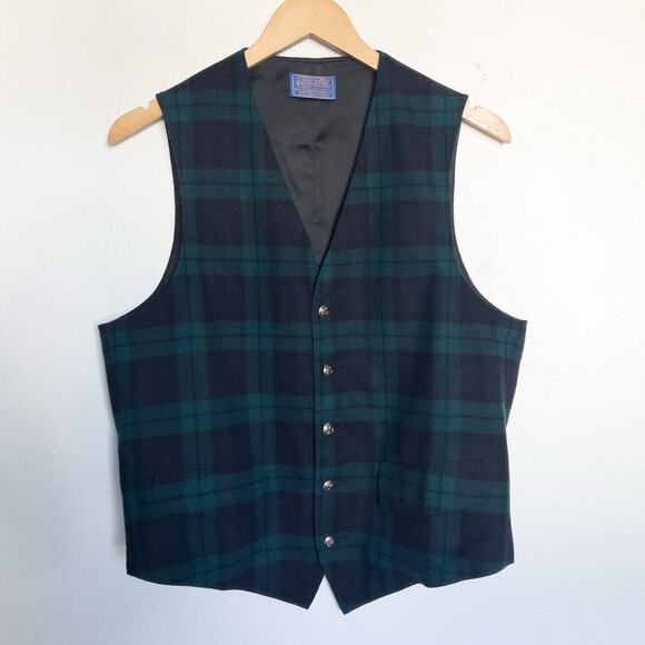 Pendleton Vest Wool Plaid Mens Small Medium Tartan Plaid Green Blue Preppy - Picture 1 of 4